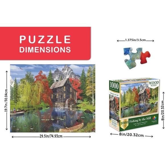 NEW Fishing by the Mill Majestic Jigsaw Puzzles 1000 piece Premium wood puzzle! - Picture 3 of 3